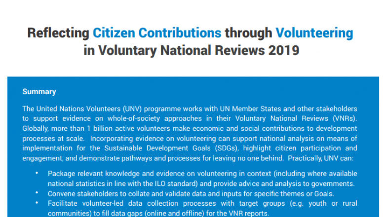 Reflecting citizen contributions through volunteering in Voluntary national Reviews 2019