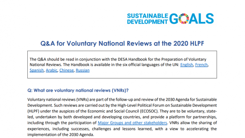 Q&A for Voluntary National Reviews at the 2020 HLPF