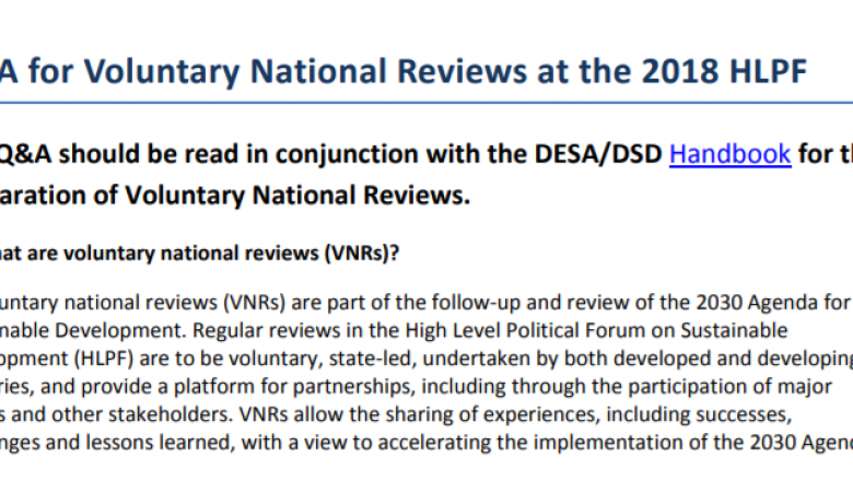 Q&A for Voluntary National Reviews at the 2018 HLPF